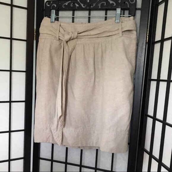 Banana Republic Linen Mini Above Knee Belted Lined Skirt Tan Beige Small - Picture 4 of 8